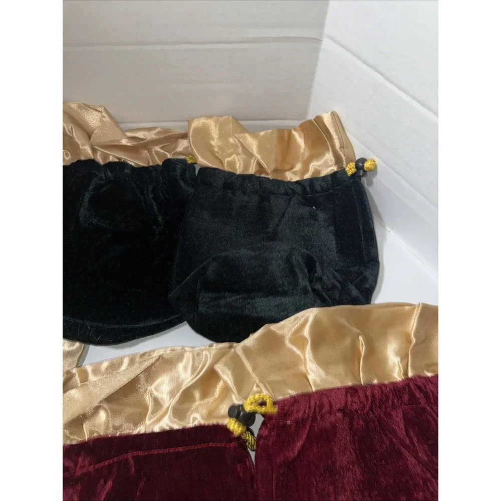 Velvet Drawstring Bags , Christmas House , Lot Of 10 , Satin Trim, Red And Green